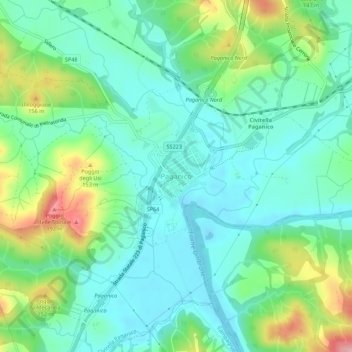 Mapa topográfico Paganico, altitud, relieve