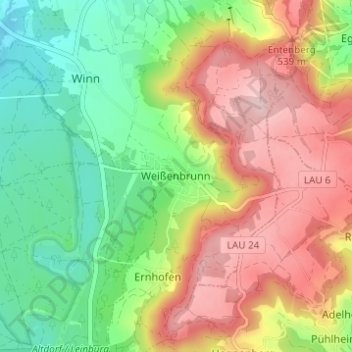 Mapa topográfico Weißenbrunn, altitud, relieve