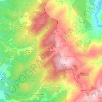 Mapa topográfico Valigondoli, altitud, relieve