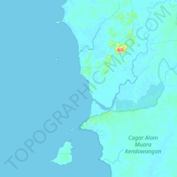 Mapa topográfico Kucing, altitud, relieve