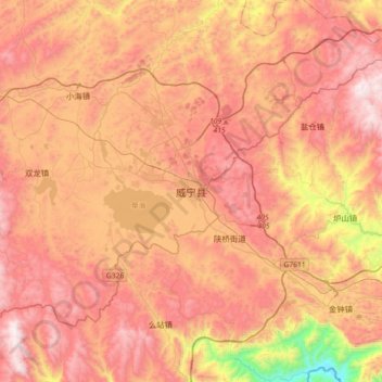 Mapa topográfico 威宁县, altitud, relieve