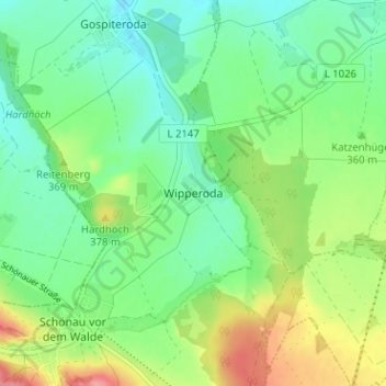 Mapa topográfico Wipperoda, altitud, relieve