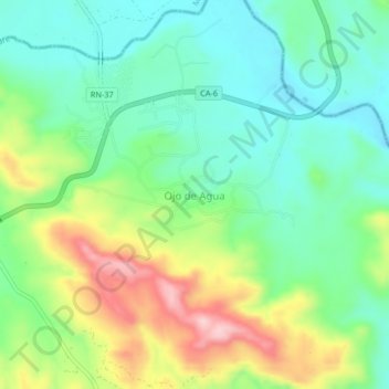 Mapa topográfico Ojo de Agua, altitud, relieve