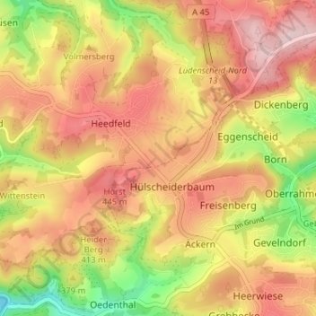 Mapa topográfico Gelstern, altitud, relieve