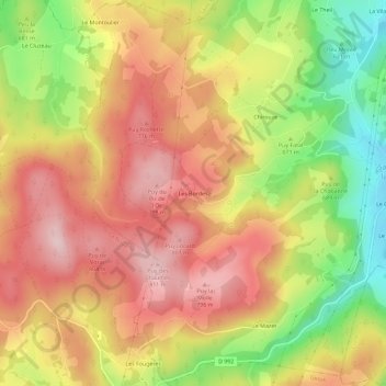 Mapa topográfico Les Bordes, altitud, relieve