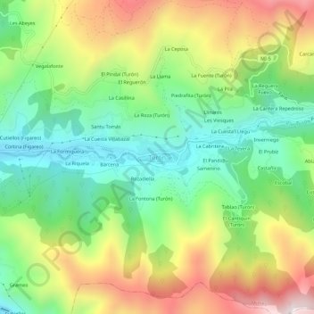 Mapa topográfico Turón, altitud, relieve