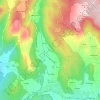 Mapa topográfico Feáns, altitud, relieve