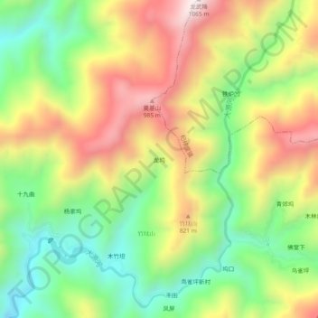 Mapa topográfico 龙坞, altitud, relieve