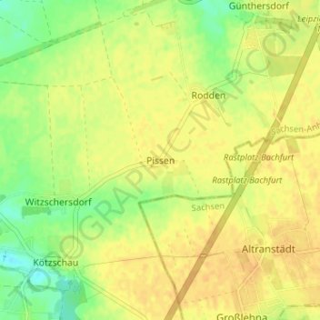 Mapa topográfico Pissen, altitud, relieve
