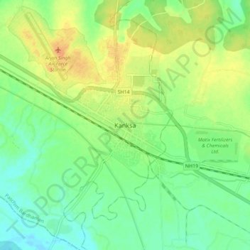 Mapa topográfico Kanksa, altitud, relieve