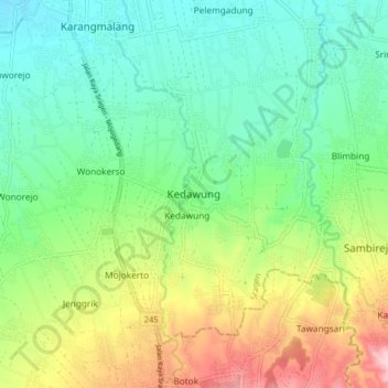 Mapa topográfico Kedawung, altitud, relieve
