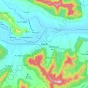 Mapa topográfico Paud, altitud, relieve