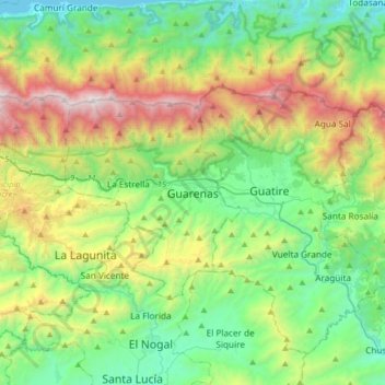 Mapa topográfico Guarenas, altitud, relieve