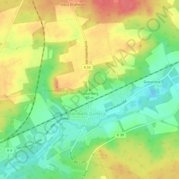 Mapa topográfico Haberberg, altitud, relieve