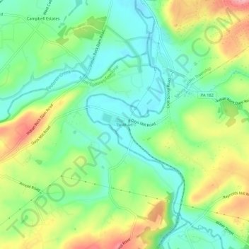 Mapa topográfico Brillhart, altitud, relieve