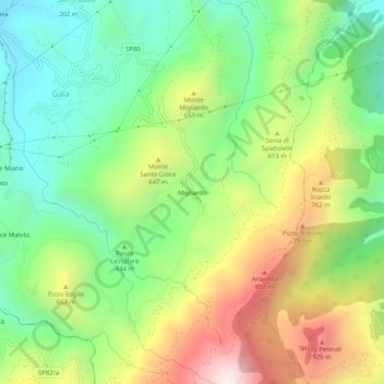 Mapa topográfico Migliardo, altitud, relieve