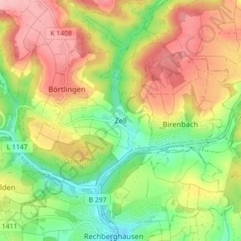 Mapa topográfico Zell, altitud, relieve