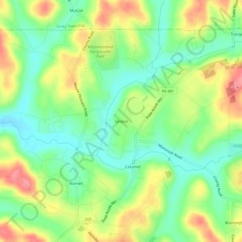 Mapa topográfico United, altitud, relieve
