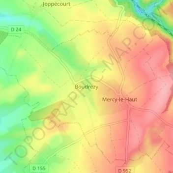 Mapa topográfico Boudrezy, altitud, relieve
