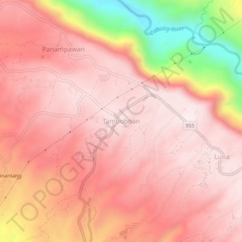 Mapa topográfico Tamboboan, altitud, relieve