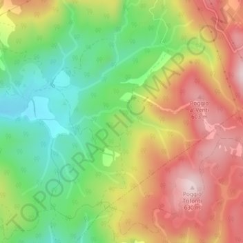 Mapa topográfico Castello di Cugnano, altitud, relieve
