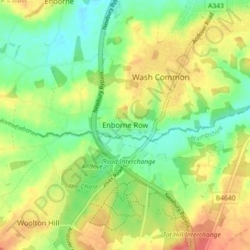 Mapa topográfico Enborne Row, altitud, relieve