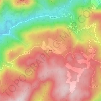 Mapa topográfico Bisè, altitud, relieve