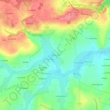 Mapa topográfico La Rabourdais, altitud, relieve