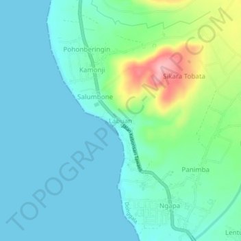 Mapa topográfico Labuan, altitud, relieve
