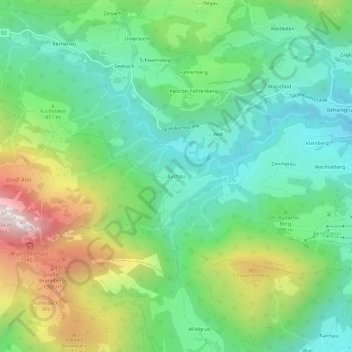 Mapa topográfico Buchau, altitud, relieve