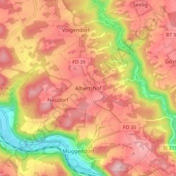 Mapa topográfico Albertshof, altitud, relieve