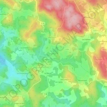 Mapa topográfico Outrelaigue, altitud, relieve