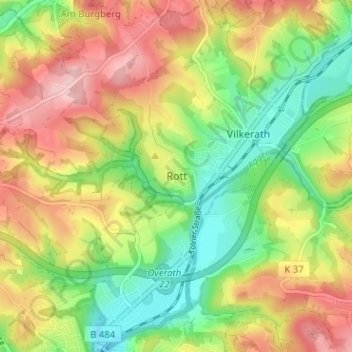 Mapa topográfico Rott, altitud, relieve