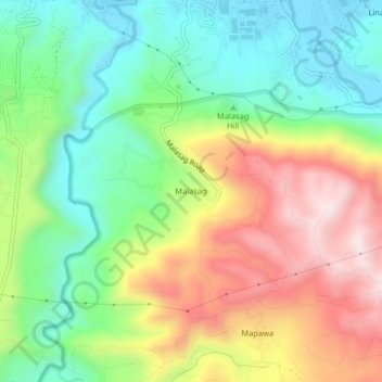 Mapa topográfico Malasag, altitud, relieve