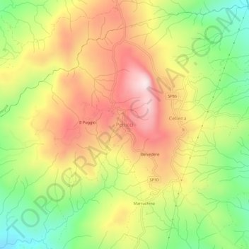 Mapa topográfico Petricci, altitud, relieve