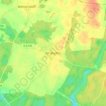 Mapa topográfico Alt Madlitz, altitud, relieve