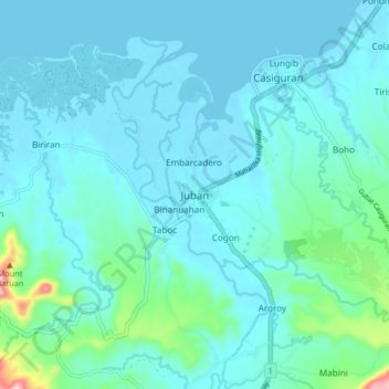 Mapa topográfico Juban, altitud, relieve