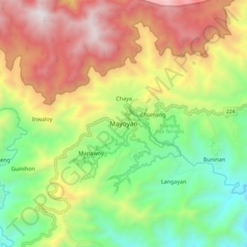 Mapa topográfico Mayoyao, altitud, relieve