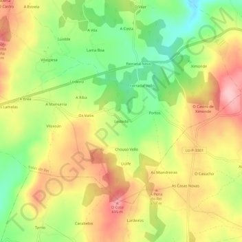 Mapa topográfico Lestedo, altitud, relieve