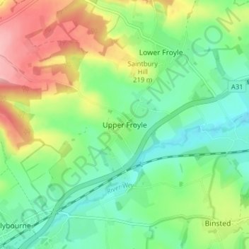 Mapa topográfico Upper Froyle, altitud, relieve
