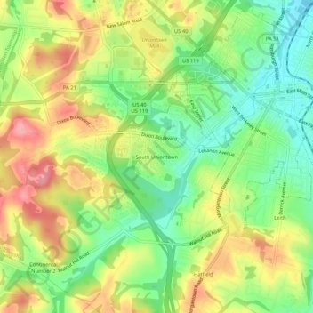 Mapa topográfico South Uniontown, altitud, relieve