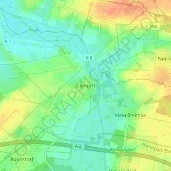 Mapa topográfico Glentorf, altitud, relieve