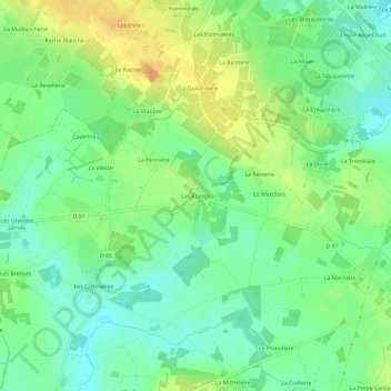 Mapa topográfico Les Étangs, altitud, relieve