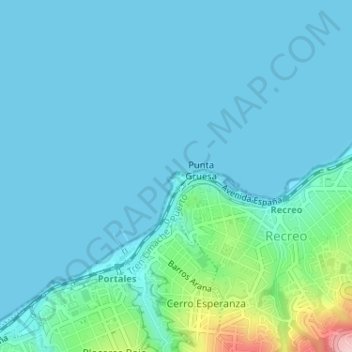 Mapa topográfico Faro Punta Condell, altitud, relieve