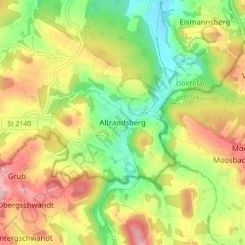 Mapa topográfico Altrandsberg, altitud, relieve
