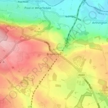 Mapa topográfico Bramhope, altitud, relieve