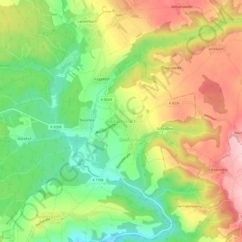 Mapa topográfico Kleinschönach, altitud, relieve