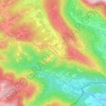 Mapa topográfico Sočerga, altitud, relieve