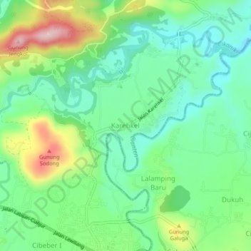 Mapa topográfico Karehkel, altitud, relieve
