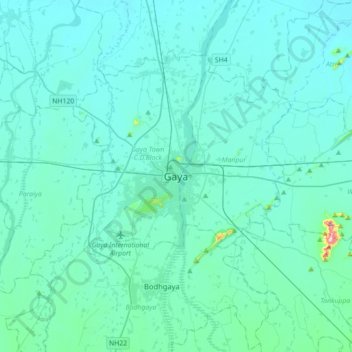 Mapa topográfico Gaya, altitud, relieve